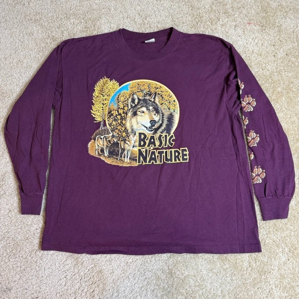 Vintage Nature Wildlife Wolf Pack T-Shirt Belton Tag Purple Mens XL Made In USA